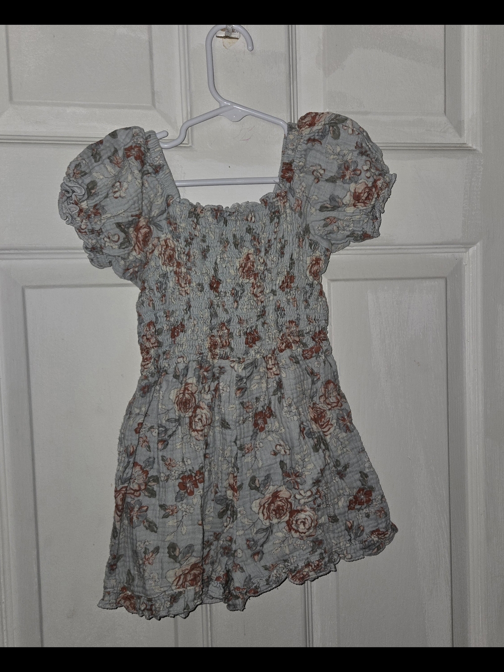 Modern Moments Girls' Light Blue Floral Smocked Puff-Sleeve Romper SZ 5T
